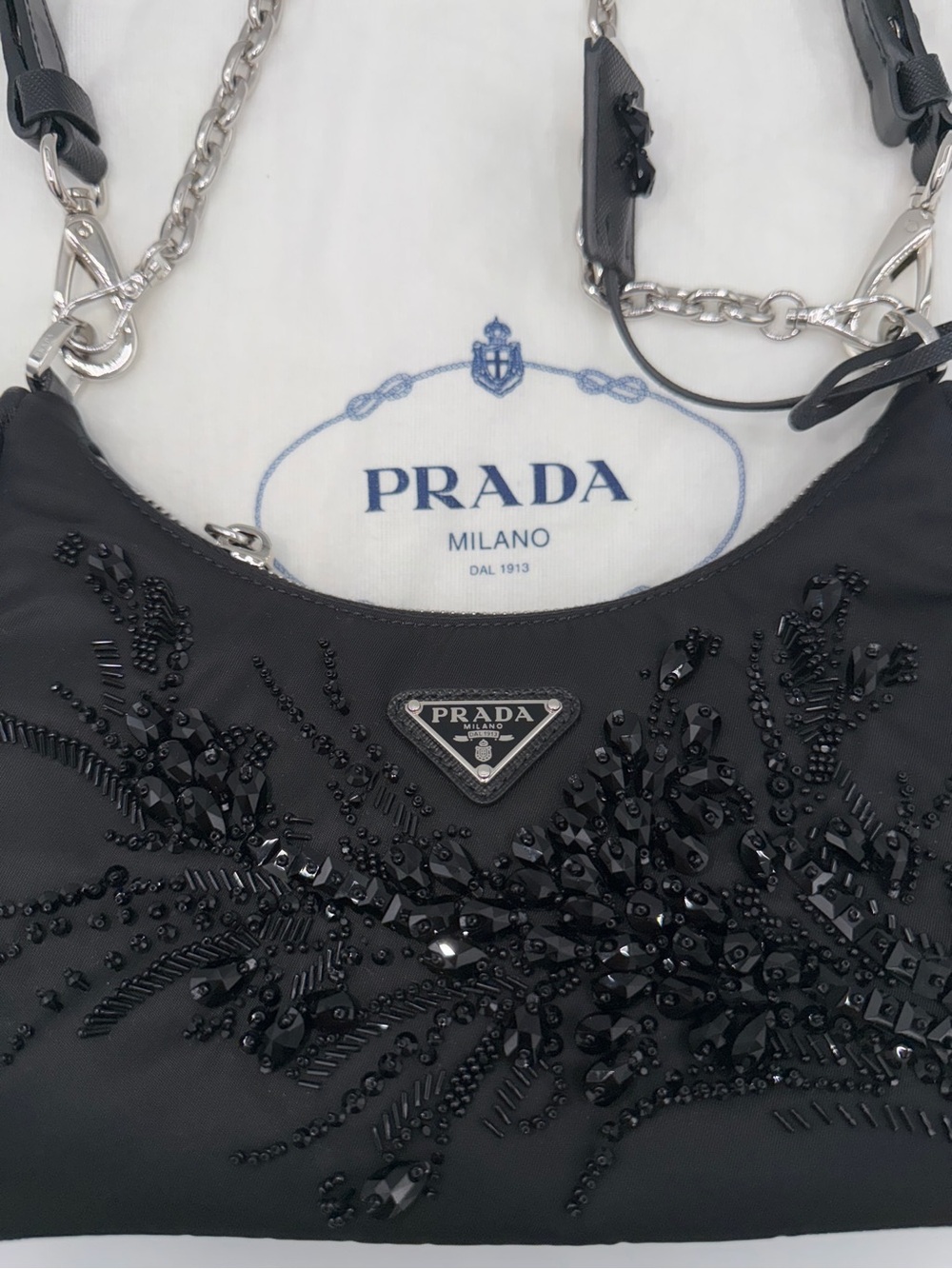 Prada Re-Edition Embellished Nylon Black Shoulder Bag - Picture 6 of 16